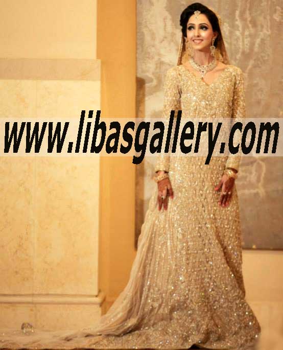 Glittering Bridal Wear Gown for Reception and Valima