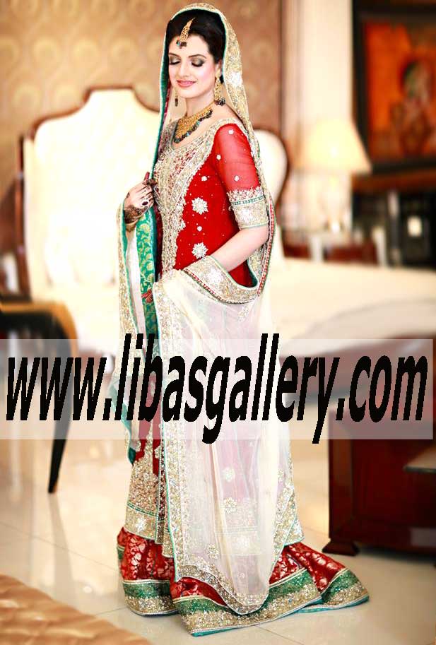 Pleasant Designer Bridal Outfit in RED Color For Wedding Reception
