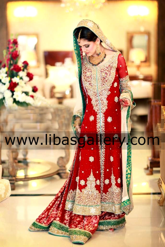 Pleasant Designer Bridal Outfit in RED Color For Wedding Reception