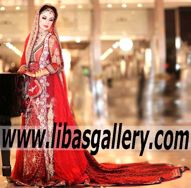 Outstanding Heavy Embellished Anarkali Bridal Dress With Court train 