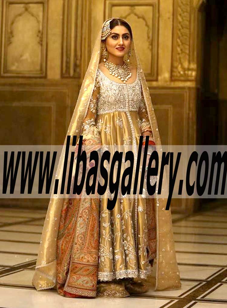Dazzling Bridal Anarkali Lehenga Dress with Marvelous Embellishments