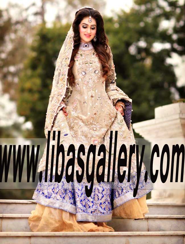 Awesome Anarkali Bridal Wear With Banarasi Bridal Lehenga for Valima and Reception