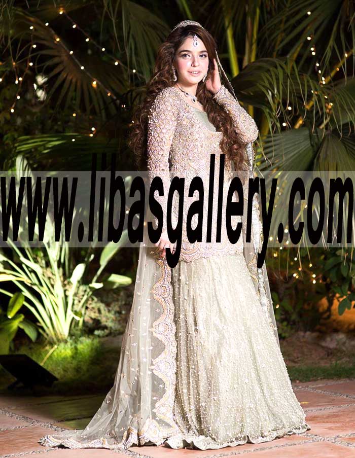 Voguish and elegant embellished Sharara Dress for Reception and Walima Ceremony