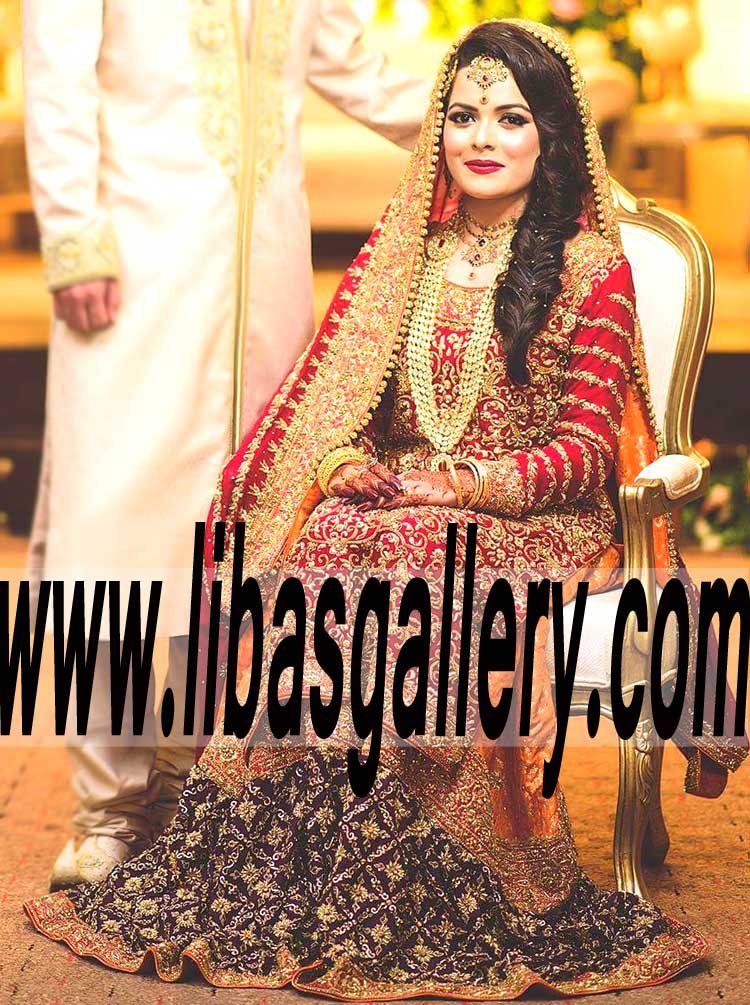 Tantalizing Red Bridal Wear with Banarasi Jamawar farshi Sharara