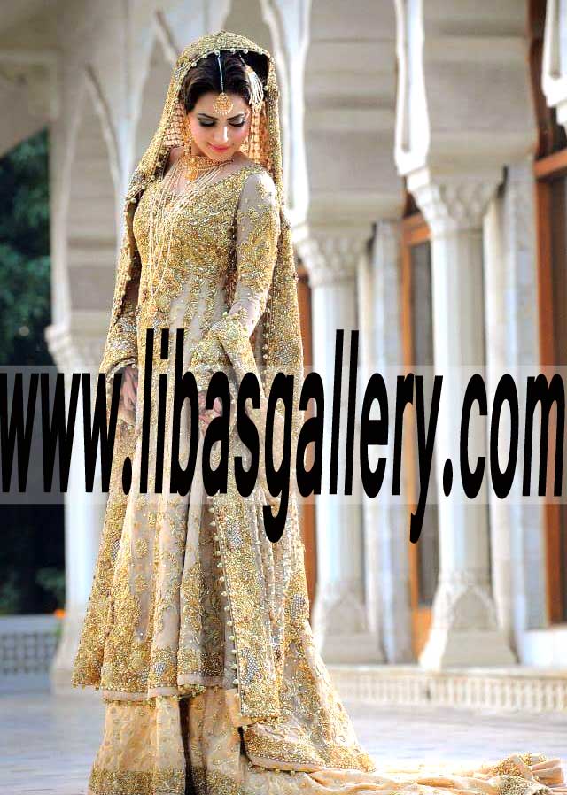 Glowing Anarkali Bridal Dress with Heavy Embellishments Engagement and Walima