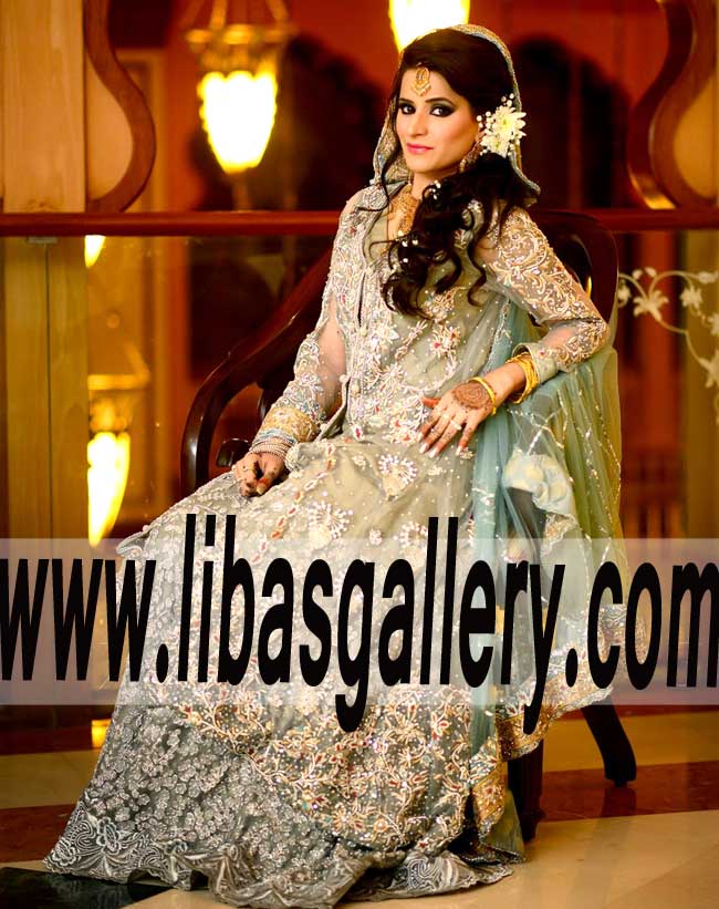 Luxurious Bridal wear Gown with Attractive Lehenga for Engagement and Walima Reception