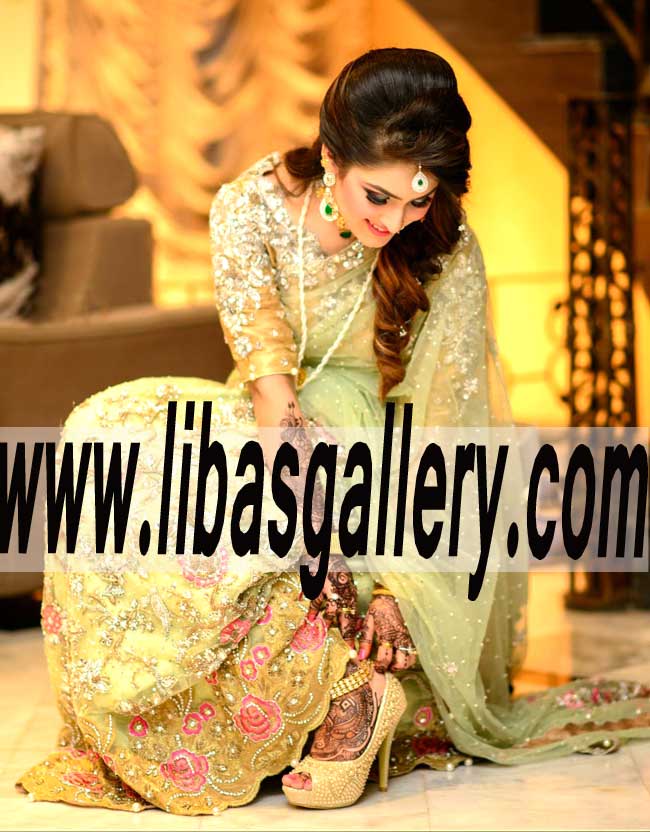 Gorgeous Bridal Saree Dress for Wedding Occasion and Mehndi Event