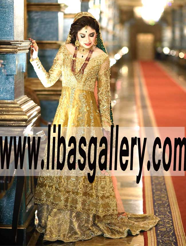 Spectacular Bridal Train Lehenga Dress for Reception and Valima Event