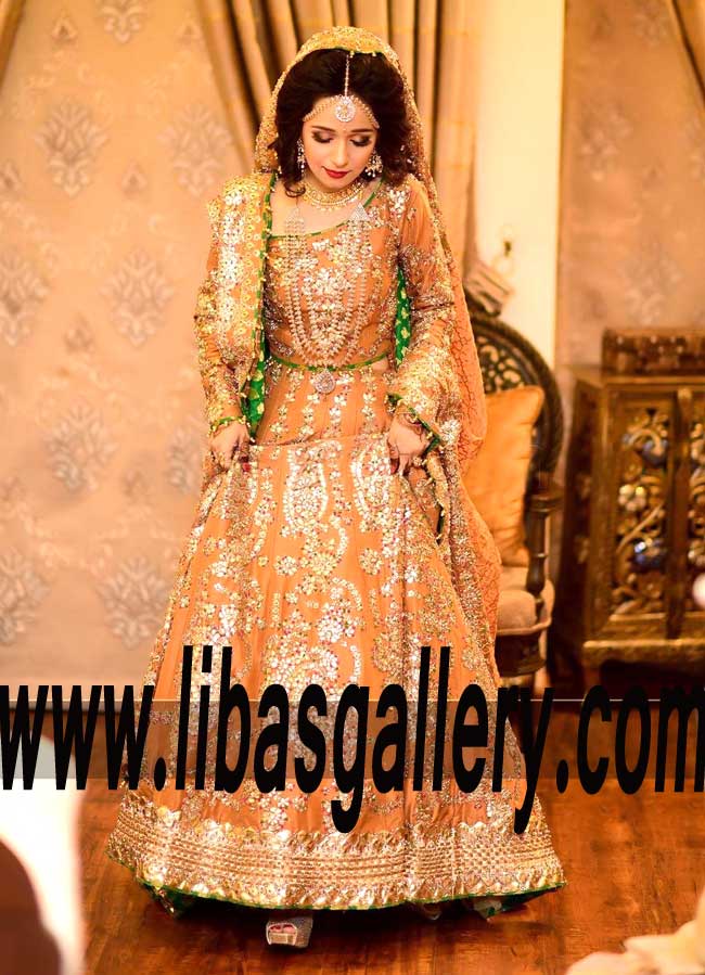 Gorgeous Bridal Wear Sharara Dress with alluring and charming embellishments for Reception and Valima