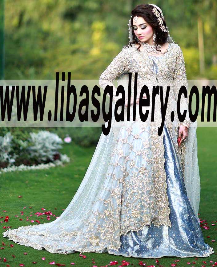 Heavy Embellished Train Anarkali Bridal Wear for Walima and Reception