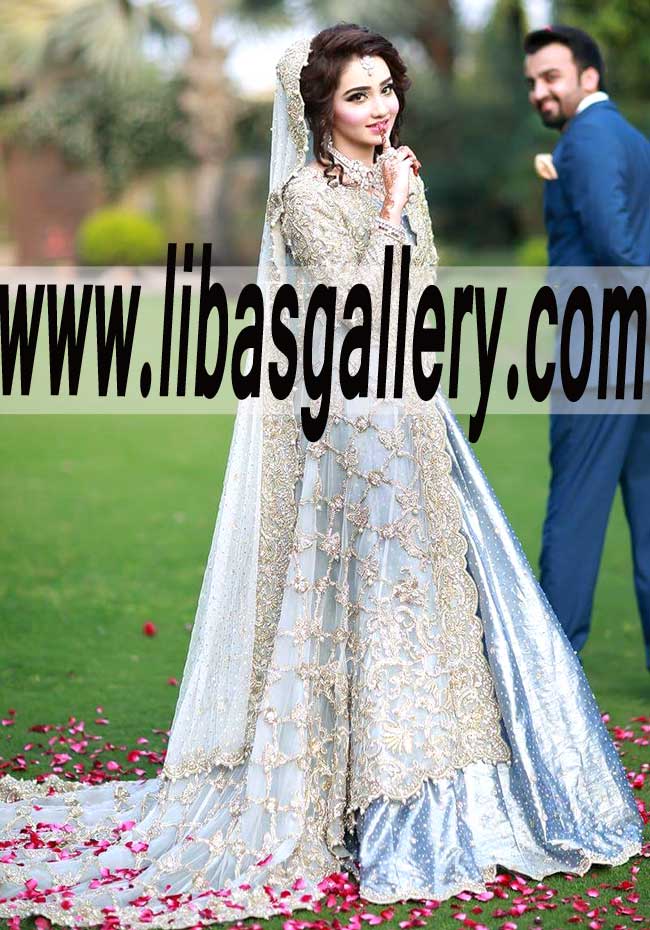 Heavy Embellished Train Anarkali Bridal Wear for Walima and Reception