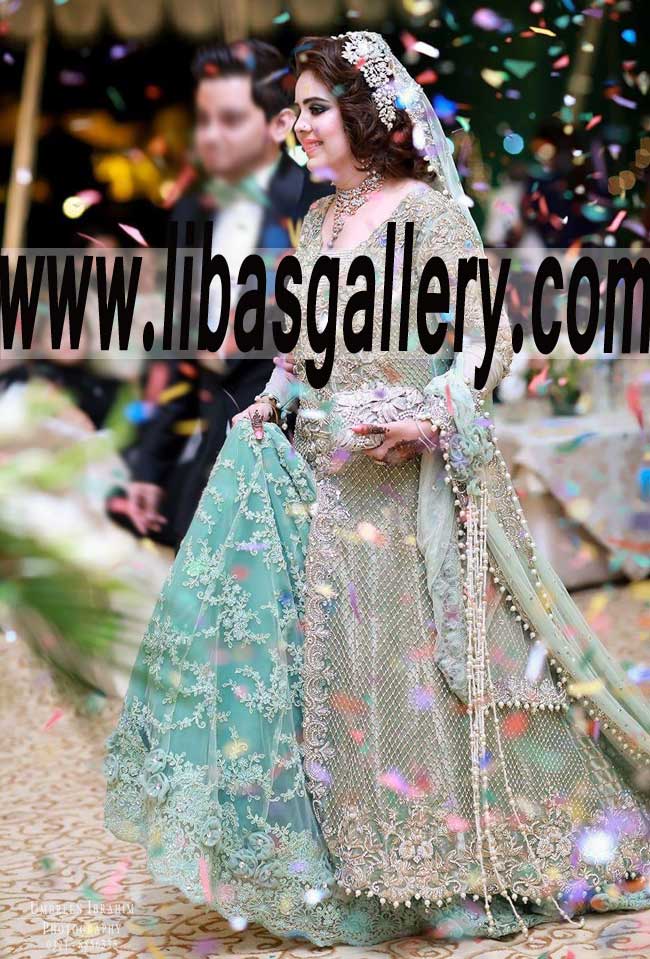 Ultra Feminine Wedding Dress with Net sharara for Reception and Valima Event