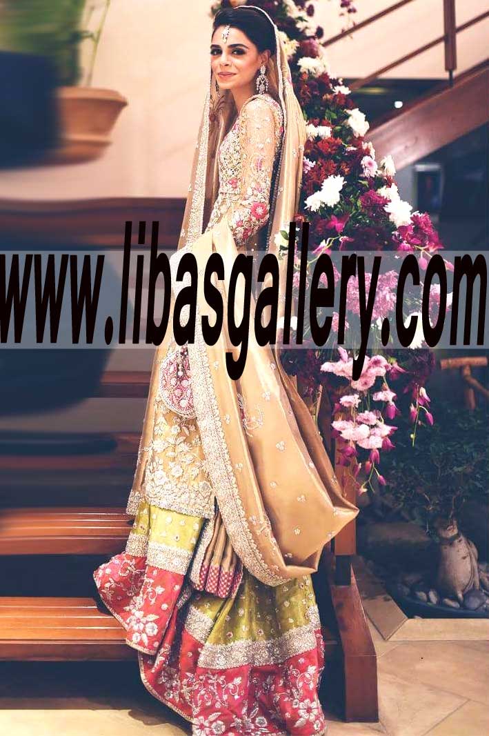 Wonderful Bunto Kazmi Bridal Farshi Lehenga Dress for Reception and Special Occasions