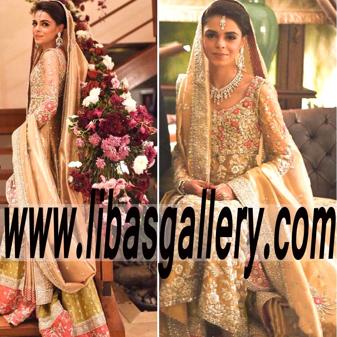 Wonderful Bunto Kazmi Bridal Farshi Lehenga Dress for Reception and Special Occasions