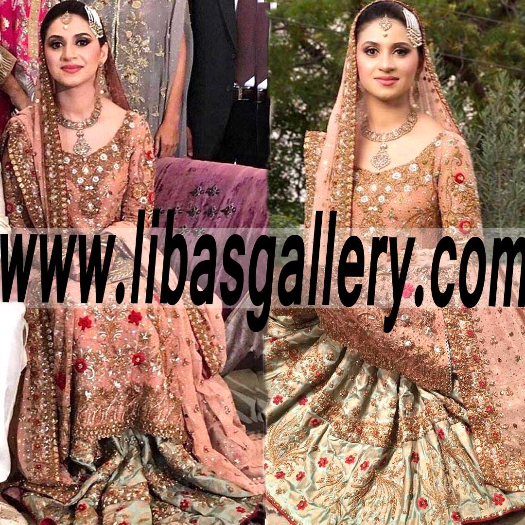 Dashing Bunto Kazmi Farshi Lehenga Bridal Dress for Wedding Reception and Special Occasions