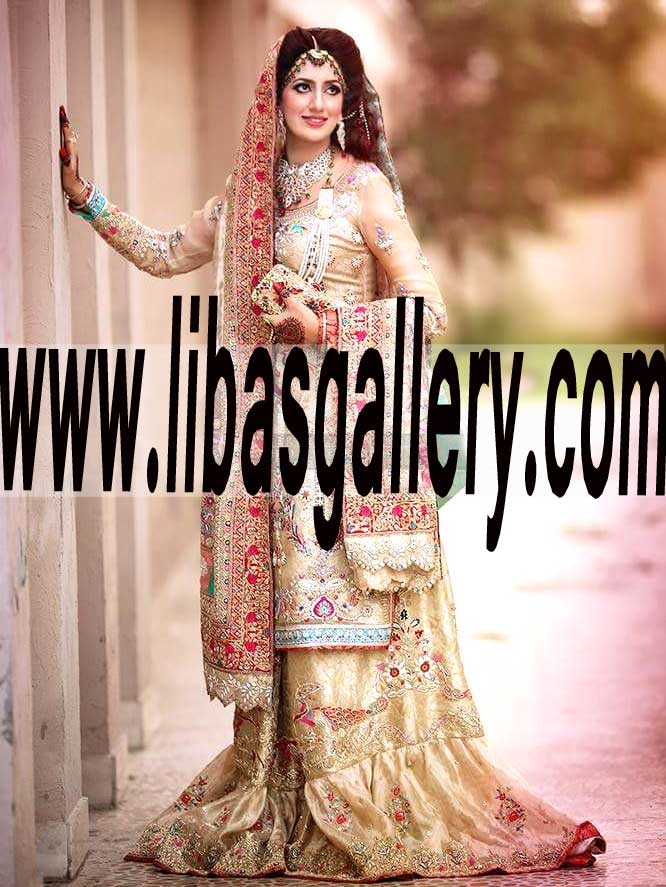 Majestic Designer Bridal Wear Gharara Dress for Wedding Reception and Special Occasions