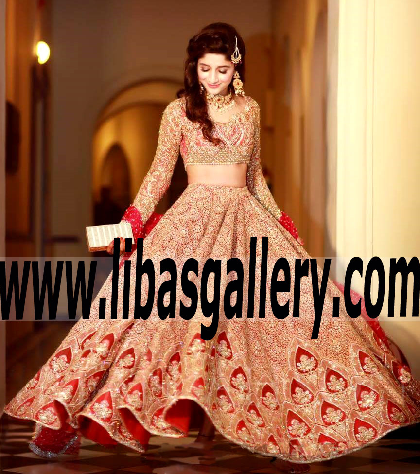 Breathtaking Wedding Lehenga Dress with chic and sweet embroidery and embellishments for Wedding