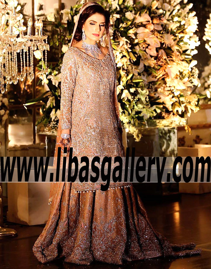 Breathtaking Bridal Sharara Dress with Gorgeous Embellishements for Reception and Valima