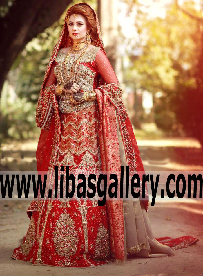 Majestic Bridal Lehenga Dress with Charming and Beautiful Embellishments for Wedding and Special Occasions