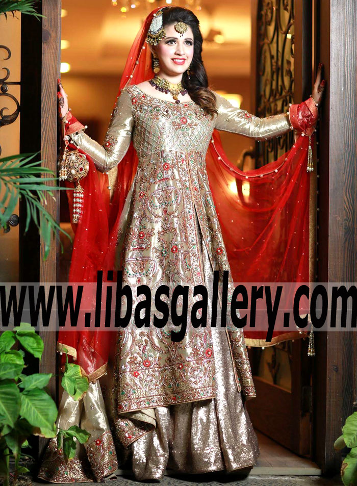 Gorgeous Anarkali Wedding Gown with Alluring and Sweet Embellishments for Nikah and Valima