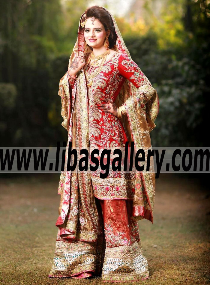 Beauteous Pakistani Bridal Dress flared trouser with exquisite embellishments for Nikah