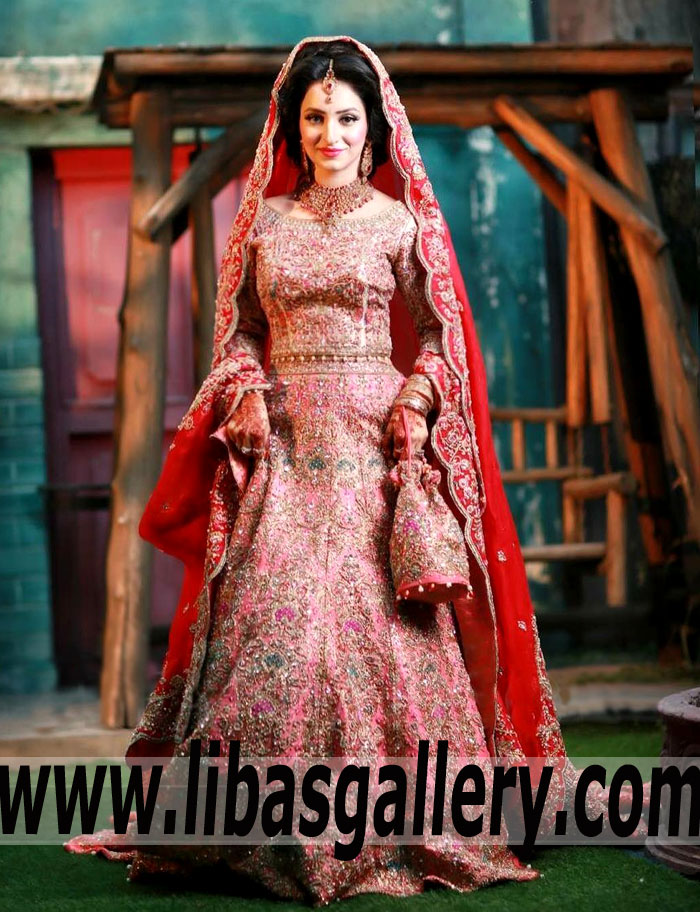 Fabulous Wedding Lehenga with Exquisite and Superb Embellishments for Rukhsati or Barat