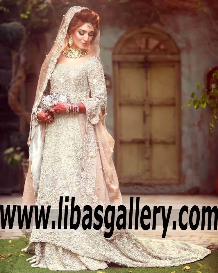 Enchanting Bridal Gown High Low Dress With awesome embellishments Lehenga for Valima and Reception
