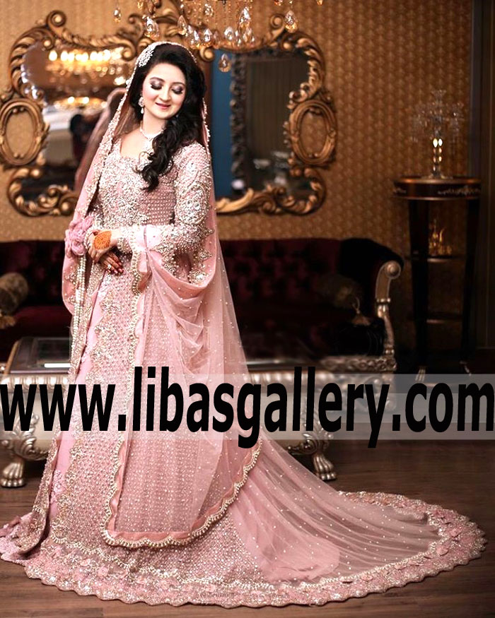 Elegant Bridal High Low Gown Dress With Attractive Embellishments for Engagement and Special Occasions