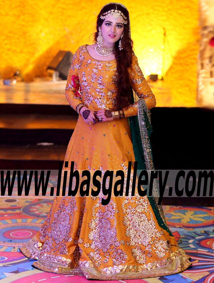 Prepossessing Bridal Lehenga Dress beautifully with delicate embellishments for sangeet ceremony