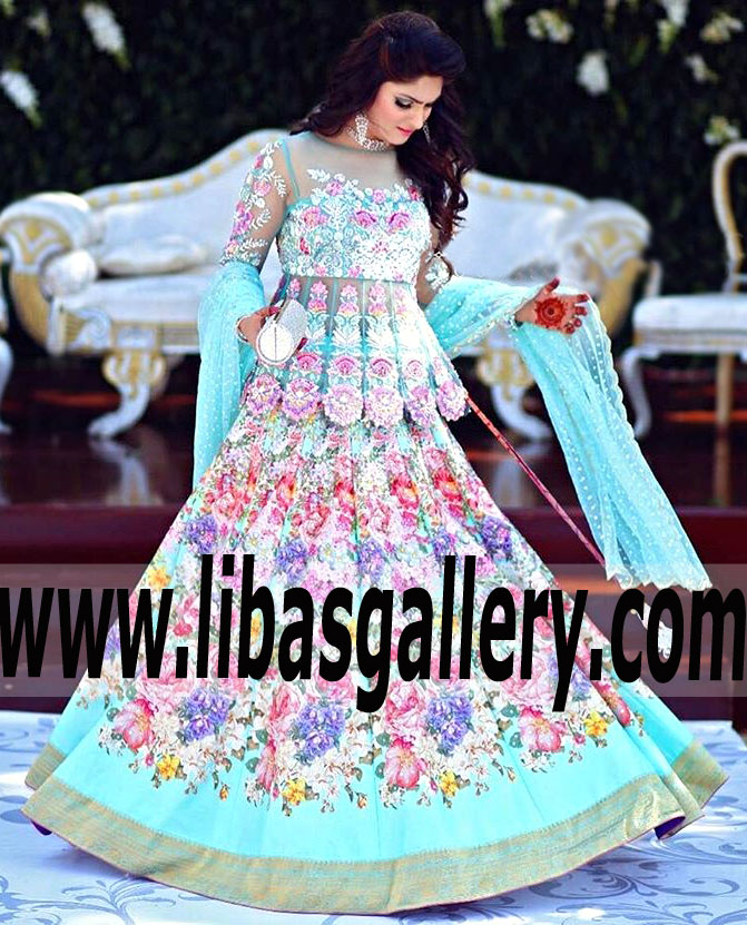 Whimsical Baby Blue Pakistani Wedding Lehenga