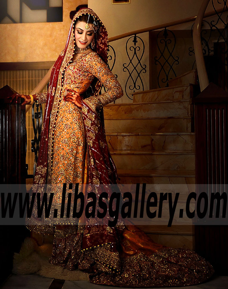 Traditional Cinnamon Pakistani Wedding Farshi Gharara