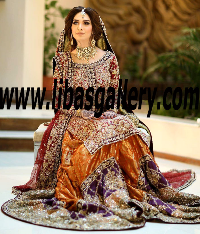 Romantic Rosewood Pakistani Bridal Farshi Gharara