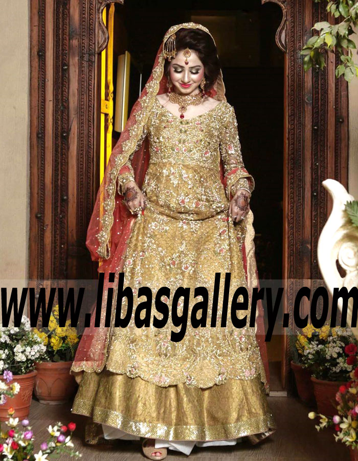 Breathtaking Old Gold Traditional Wedding Anakali