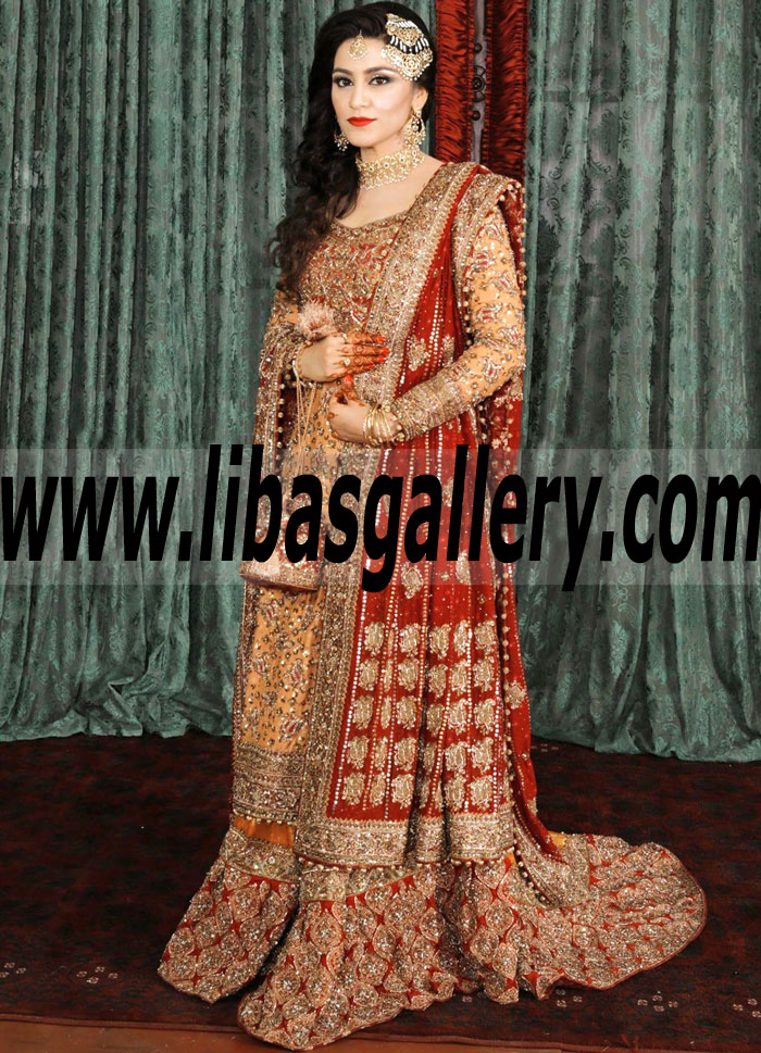 Beauteous Persian Orange Pakistani Bridal Dress