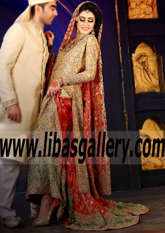 Glamour Gold Pakistani Designer Farshi Gharara