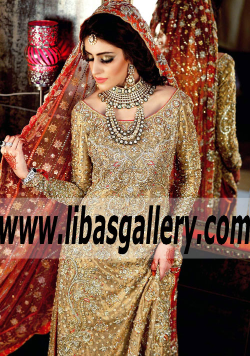 Glamour Gold Pakistani Designer Farshi Gharara