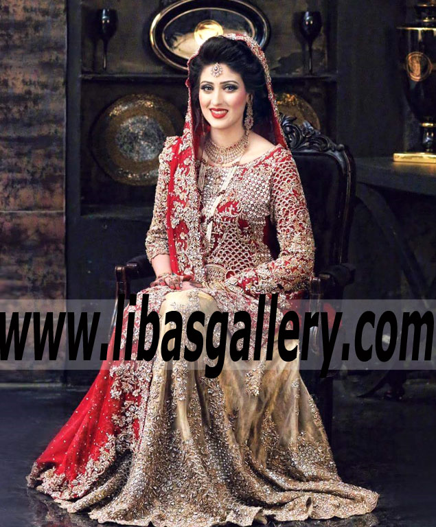 Glamorous Red Gladiolus Pakistani Bridal Dress