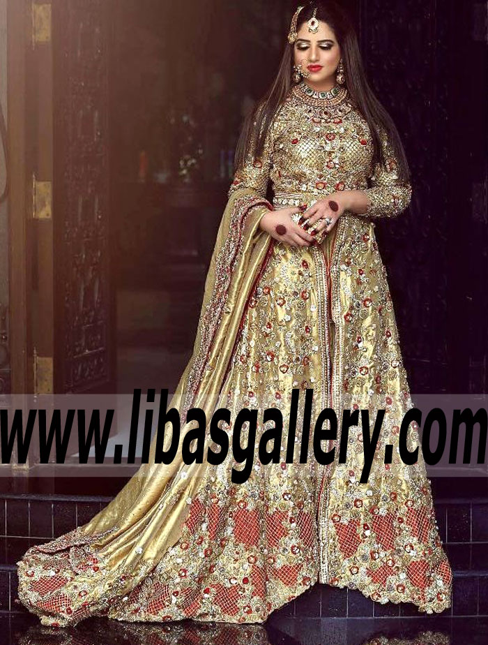Awesome Gold Pakistani Bridal Gown Dress