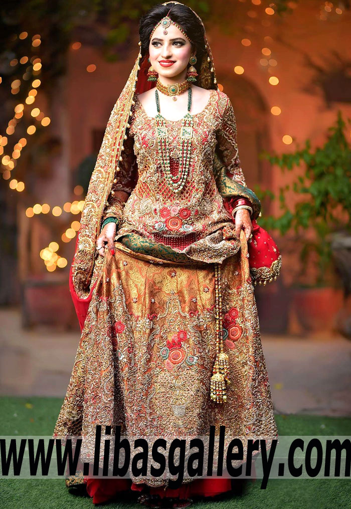 Charming Atomic Tangerine Pakistani Bridal Sharara Dress