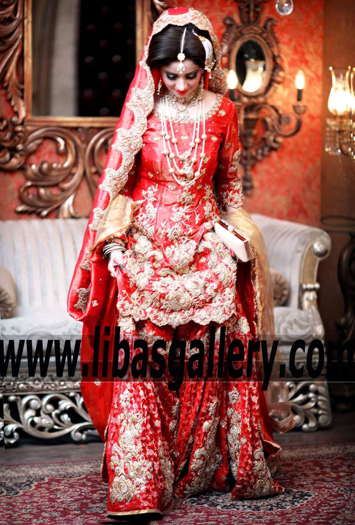 Traditional Red Bridal Wear with Flared Gharara