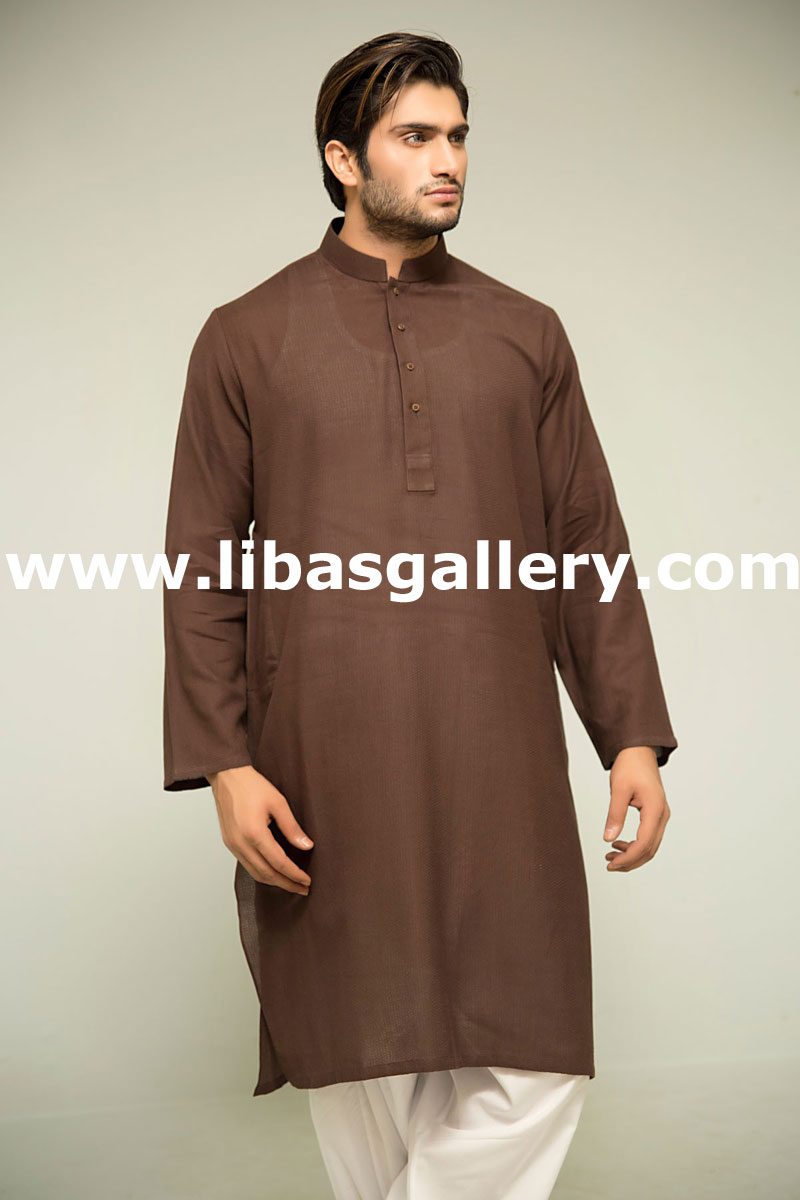 Brown kurta for mens custom made with white shalwar