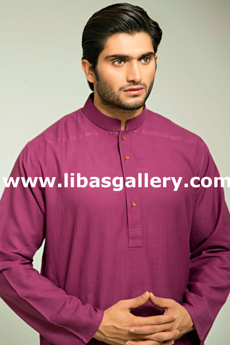 dark shades gents kurta suit with white shalwar
