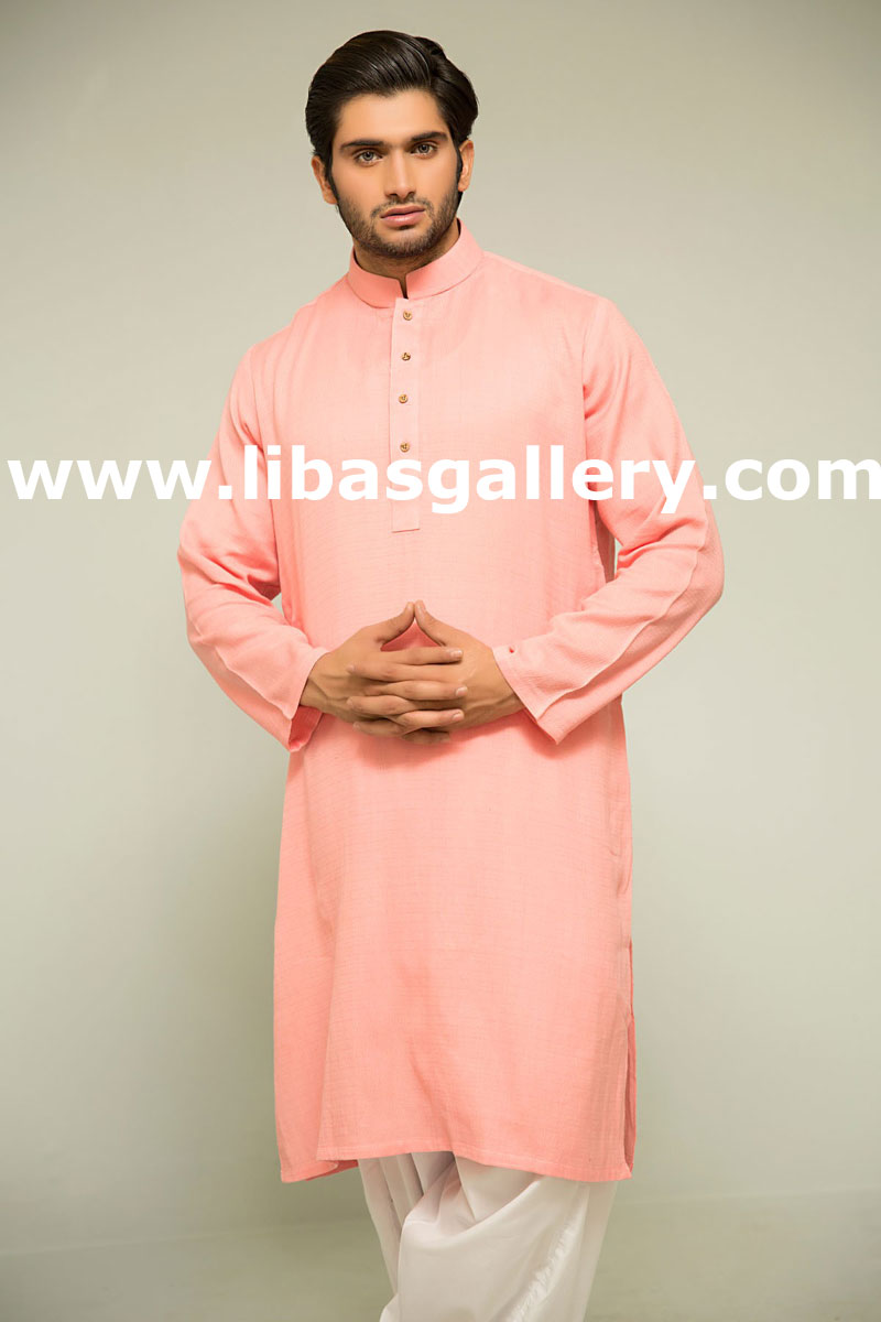 peach mens awesome kurta with white shalwar 
