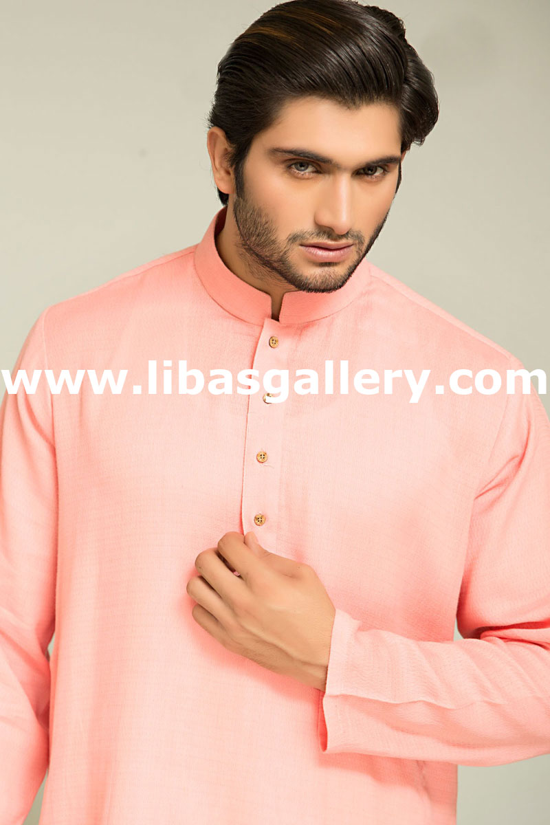 peach mens awesome kurta with white shalwar 
