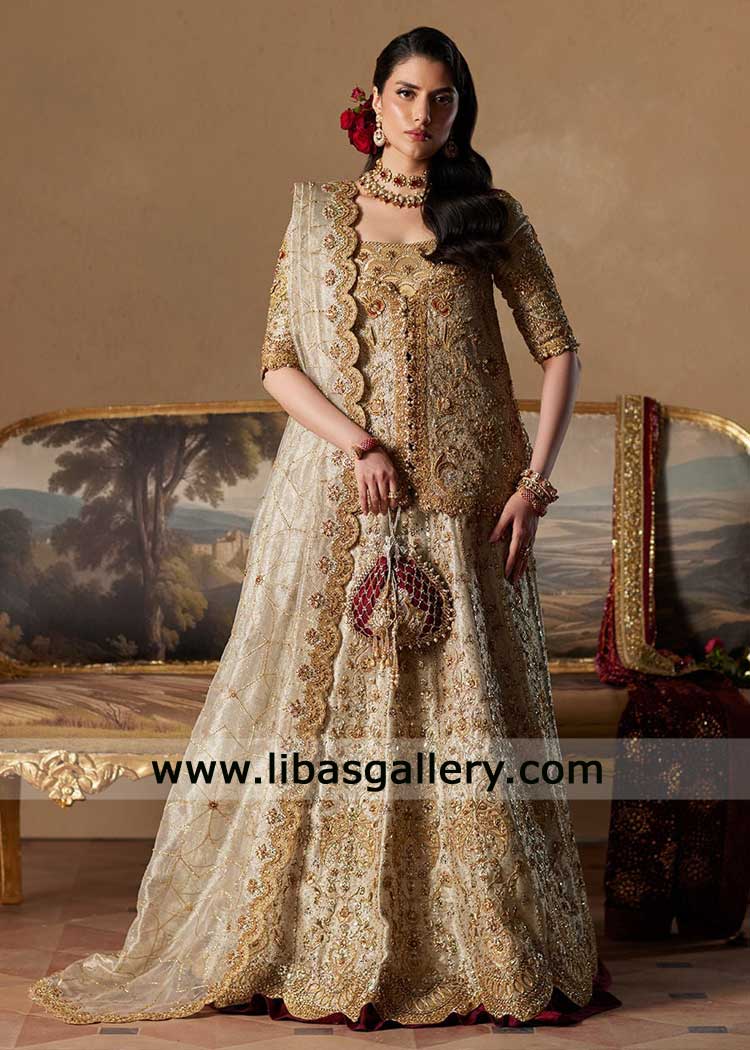 Pakistani Antique Bridal with Short Shirt and lehenga style