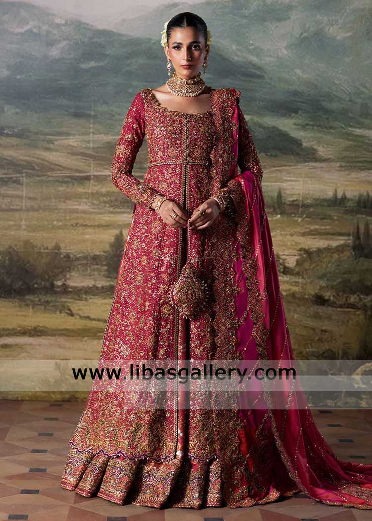 Pink bridal shirt with silver Gold Jamawar Lehenga