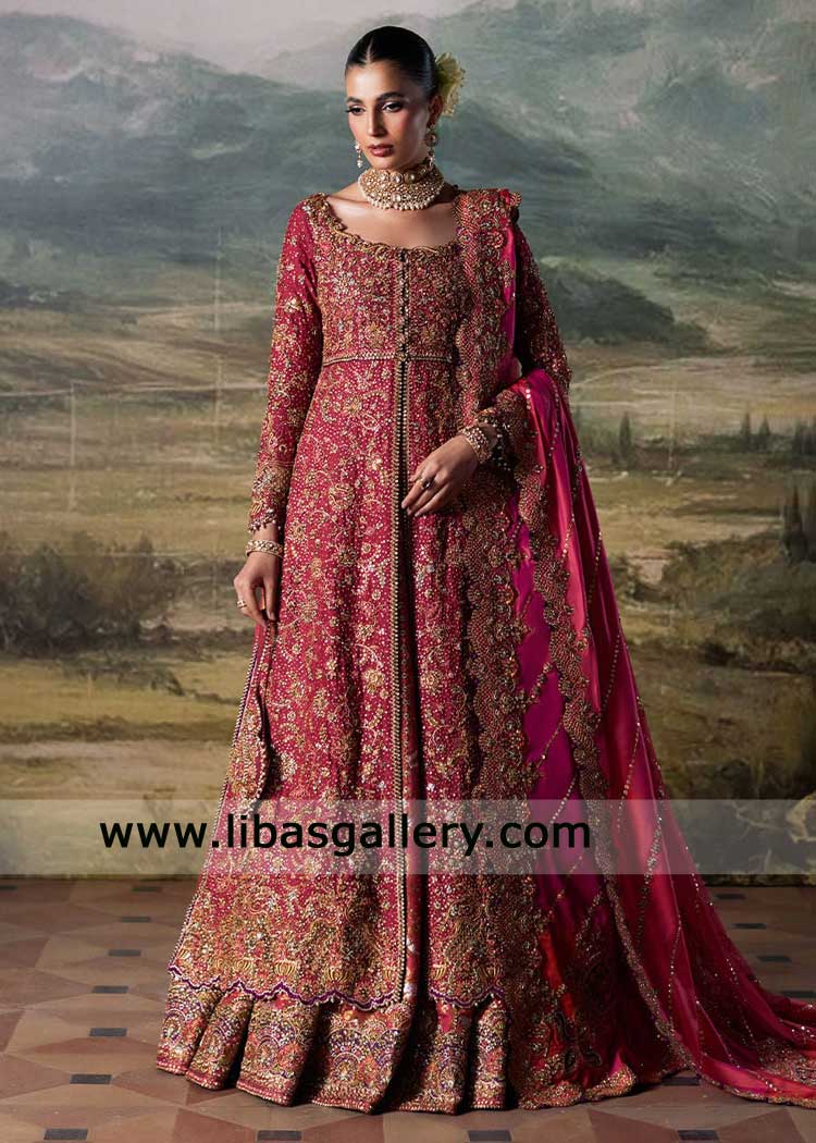 Pink bridal shirt with silver Gold Jamawar Lehenga