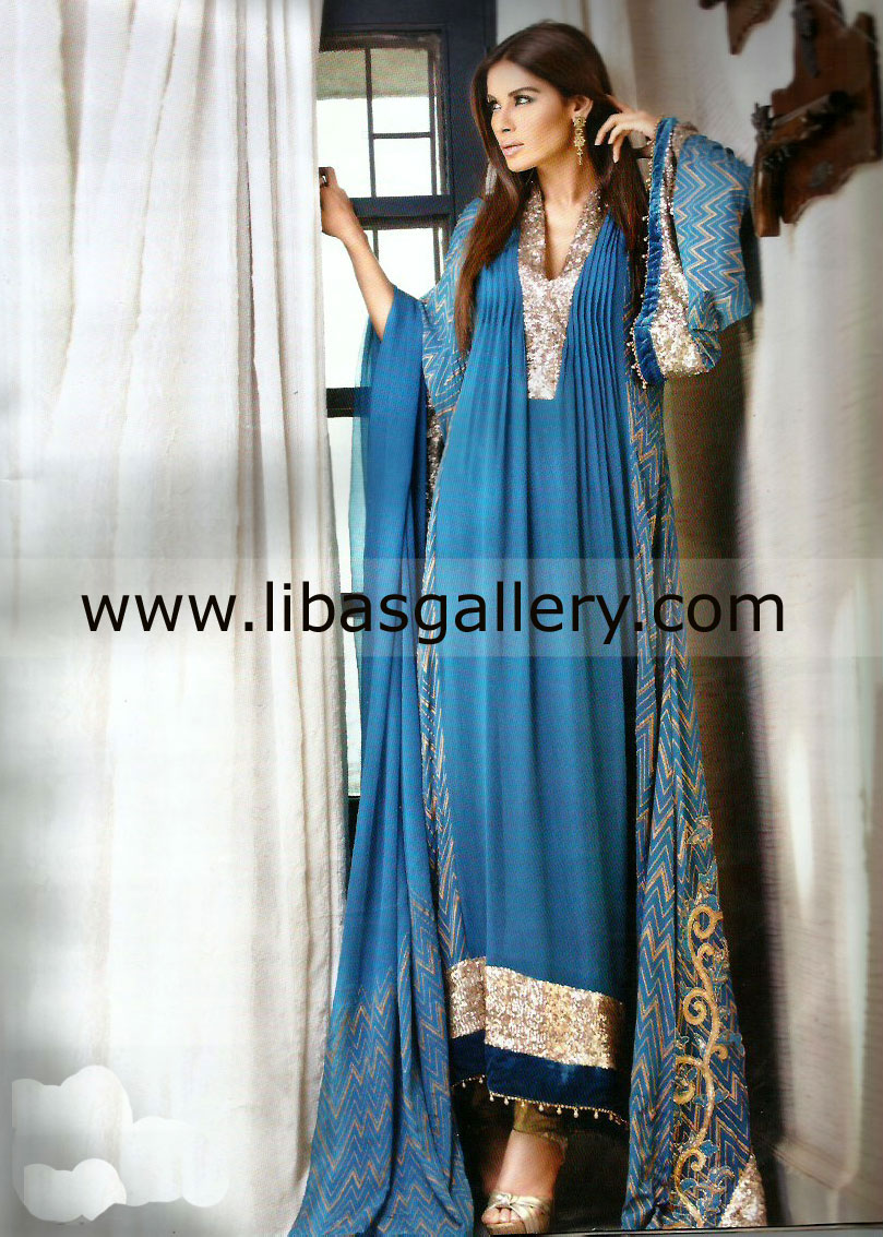 Silk Chiffon Embroidered Outfits For Indian Pakistani Women 2013-14 by Gul Ahmed Collection at LFW 2013 USA, UK, Canada, Australia