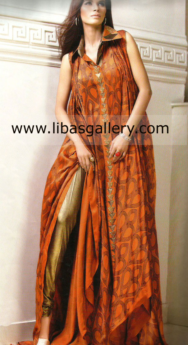 Carrot Orange Rouge Party Wear