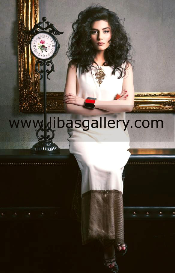 Off White Chandra Party Wear Dress 
